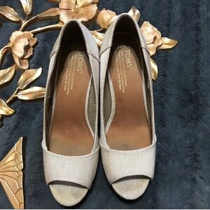 Toms Natural Grosgrain Stella Peep-Toe Wedges 7.5
